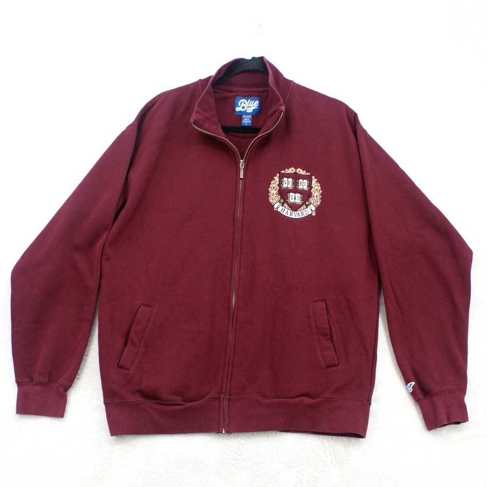 Harvard University Blue 84 Sweatshirt Mens L Maroon Full Zip Embroidered Crest